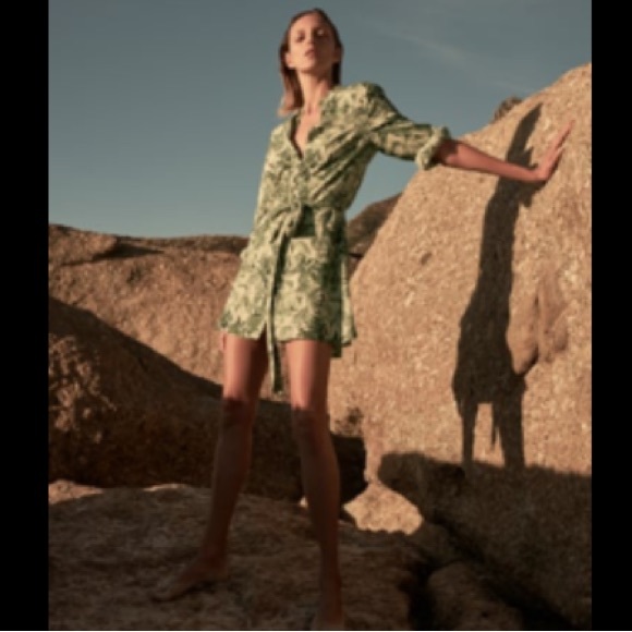 Zara Army Green Leaf Print Wrap Dress main image 0